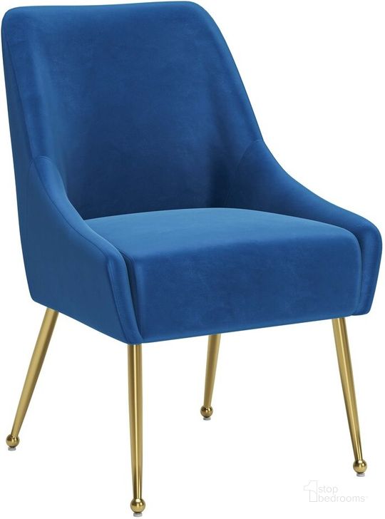 The appearance of Maxine Dining Chair In Navy Blue And Gold designed by Zuo Modern in the modern / contemporary interior design. This navy piece of furniture  was selected by 1StopBedrooms from Maxine Collection to add a touch of cosiness and style into your home. Sku: 109715. Product Type: Dining Chair. Material: Plywood. Image1