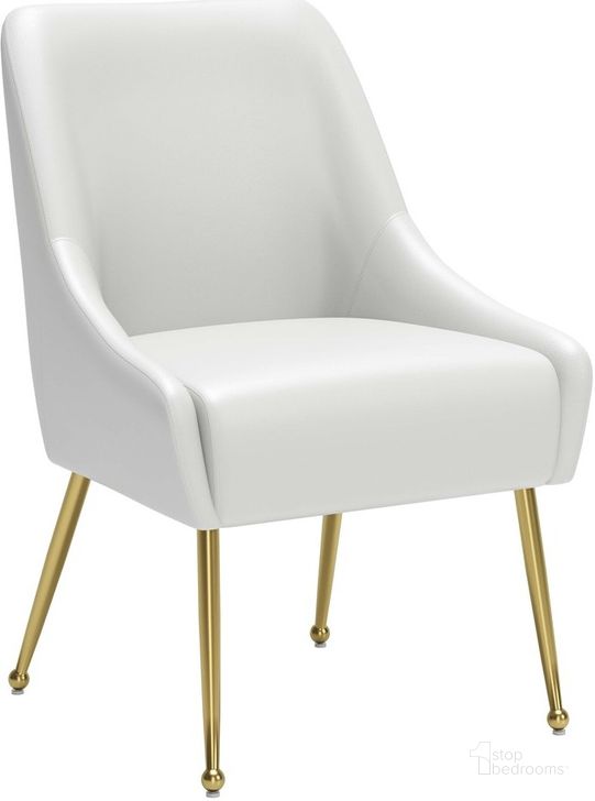 The appearance of Maxine Dining Chair In White And Gold designed by Zuo Modern in the modern / contemporary interior design. This white piece of furniture  was selected by 1StopBedrooms from Maxine Collection to add a touch of cosiness and style into your home. Sku: 109714. Product Type: Dining Chair. Material: Plywood. Image1