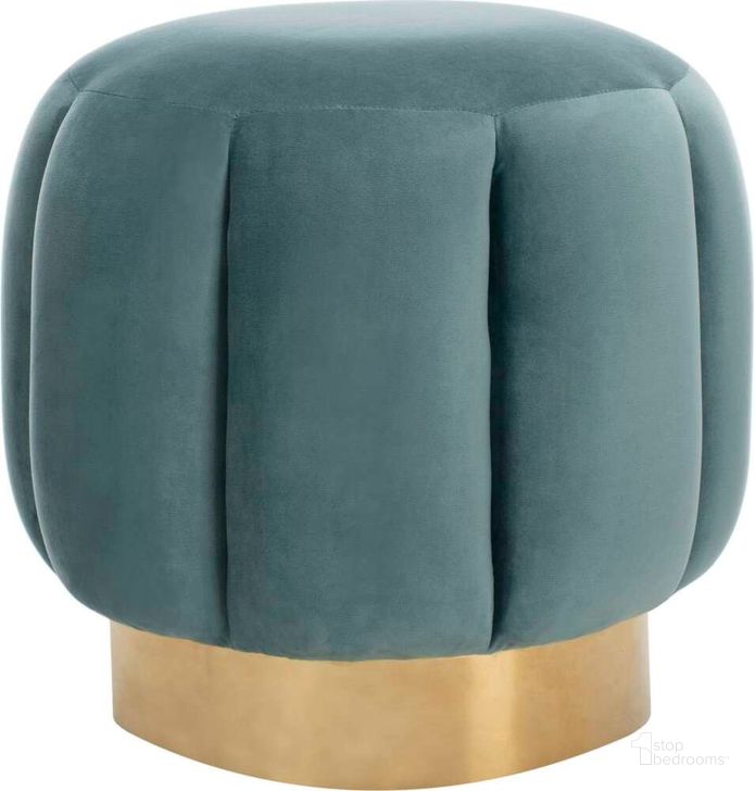 The appearance of Maxine Channel Tufted Ottoman In Seafoam And Gold designed by Safavieh Couture in the modern / contemporary interior design. This seafoam piece of furniture  was selected by 1StopBedrooms from Maxine Collection to add a touch of cosiness and style into your home. Sku: SFV4707C. Material: Wood. Product Type: Ottoman. Image1