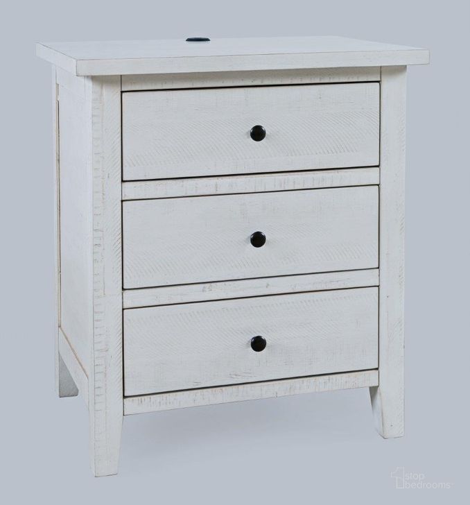 The appearance of Maxton Contemporary Coastal Distressed Acacia Usb Charging Nightstand 2151-90 designed by Jofran in the coastal interior design. This ivory piece of furniture  was selected by 1StopBedrooms from Maxton Collection to add a touch of cosiness and style into your home. Sku: 2151-90. Product Type: Nightstand. Material: Wood Veneer. Image1