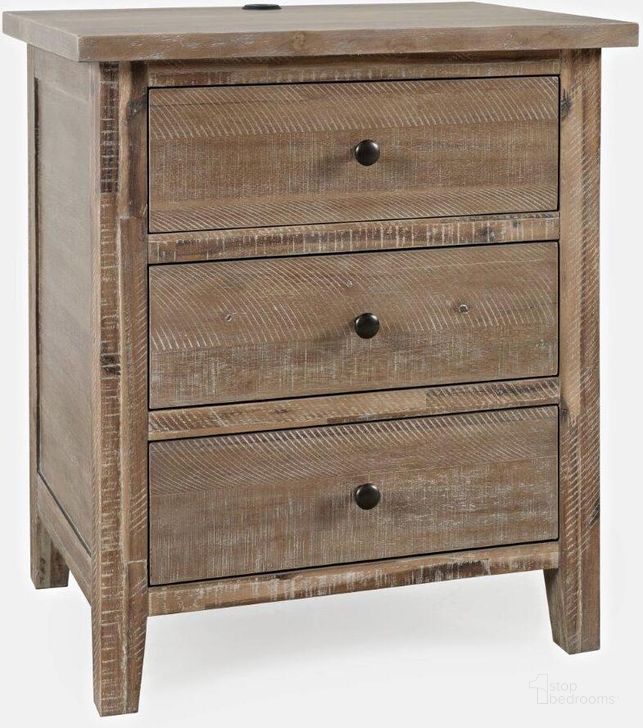 The appearance of Maxton Contemporary Coastal Distressed Acacia Usb Charging Nightstand 2152-90 designed by Jofran in the coastal interior design. This acacia piece of furniture  was selected by 1StopBedrooms from Maxton Collection to add a touch of cosiness and style into your home. Sku: 2152-90. Product Type: Nightstand. Material: Wood Veneer. Image1