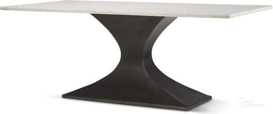 The appearance of Maxton Marble Top Dining Table designed by Mercana in the modern / contemporary interior design. This white and black piece of furniture  was selected by 1StopBedrooms from Maxton Collection to add a touch of cosiness and style into your home. Sku: 69848-AB. Table Base Style: Pedestal. Material: Metal. Product Type: Dining Table. Table Top Shape: Rectangular. Size: 39". Image1