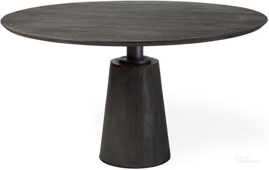The appearance of Maxwell 54 Inch Brown Solid Wood Top Brown Metal And Wood Base Dining Table designed by Mercana in the modern / contemporary interior design. This dark brown piece of furniture  was selected by 1StopBedrooms from Maxwell Collection to add a touch of cosiness and style into your home. Sku: 67849-AB. Table Base Style: Pedestal. Table Top Shape: Round. Material: Wood. Product Type: Dining Table. Image1