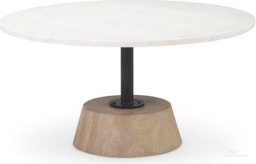 The appearance of Maxwell Marble Top Pedestal Base Round Coffee Table designed by Mercana in the modern / contemporary interior design. This white and black piece of furniture  was selected by 1StopBedrooms from Maxwell Collection to add a touch of cosiness and style into your home. Sku: 69976-AB. Material: Wood. Product Type: Coffee Table. Image1