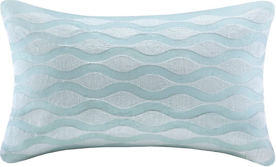 The appearance of Maya Bay Cotton Oblong Pillow With Embroidery In Blue designed by Olliix in the coastal interior design. This blue piece of furniture  was selected by 1StopBedrooms from Maya Bay Collection to add a touch of cosiness and style into your home. Sku: HH30-1230A. Material: Polyester. Product Type: Pillow. Image1