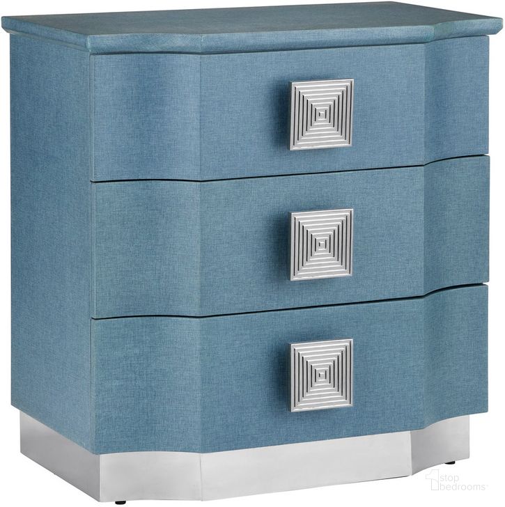 The appearance of Maya Chest In Blue designed by Currey & Company in the modern / contemporary interior design. This blue piece of furniture  was selected by 1StopBedrooms from Maya Collection to add a touch of cosiness and style into your home. Sku: 3000-0282. Product Type: Chest. Material: Stainless Steel. Image1