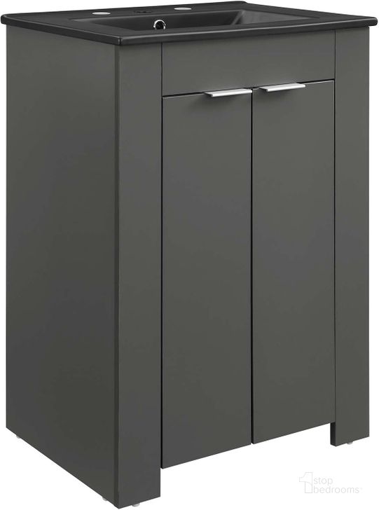 The appearance of Maybelle 24 Inch Bathroom Vanity EEI-5366-GRY-BLK designed by Modway in the modern / contemporary interior design. This gray black piece of furniture  was selected by 1StopBedrooms from Maybelle Collection to add a touch of cosiness and style into your home. Sku: EEI-5366-GRY-BLK. Material: Wood. Product Type: Bathroom Vanity. Image1