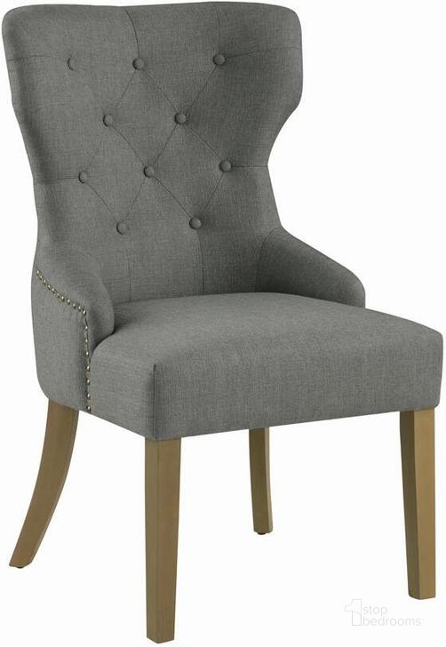 The appearance of Mayberry Gray Upholstered Side Chair designed by Coaster in the transitional interior design. This gray piece of furniture  was selected by 1StopBedrooms from Mayberry Collection to add a touch of cosiness and style into your home. Sku: 104537. Material: Wood. Product Type: Side Chair. Image1