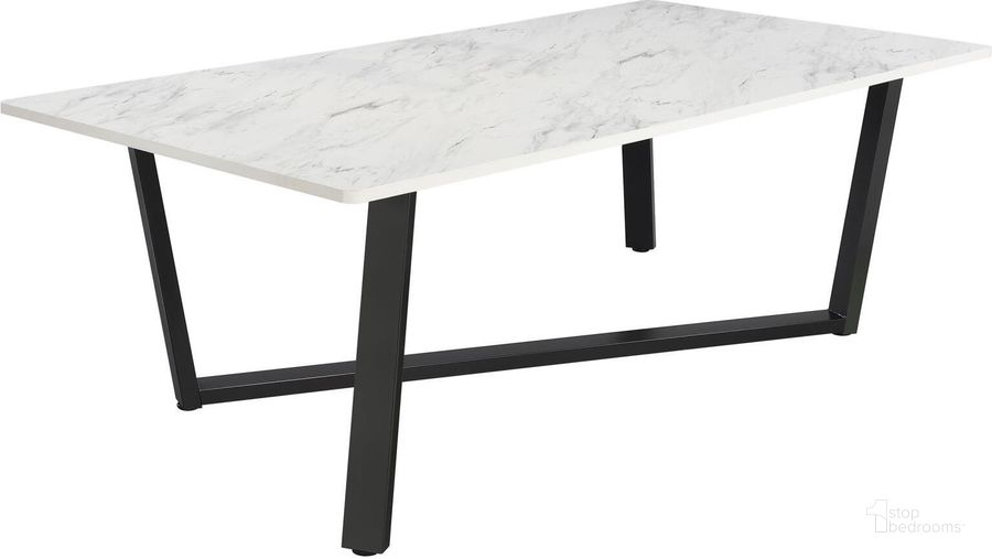 The appearance of Mayer Rectangular Dining Table In Faux White Marble and Gunmetal designed by Coaster in the modern / contemporary interior design. This faux white marble/gunmetal piece of furniture  was selected by 1StopBedrooms from Mayer Collection to add a touch of cosiness and style into your home. Sku: 193781B1;193781B2. Material: Wood. Product Type: Dining Table. Size: 87". Image1