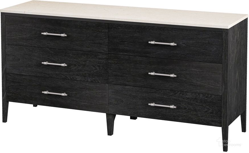 The appearance of Mayfair 6 Drawer Wood and Marble Dresser In Black designed by Butler Specialty Company in the modern / contemporary interior design. This black piece of furniture  was selected by 1StopBedrooms from Mayfair Collection to add a touch of cosiness and style into your home. Sku: 5753432. Material: Wood. Product Type: Dresser. Image1
