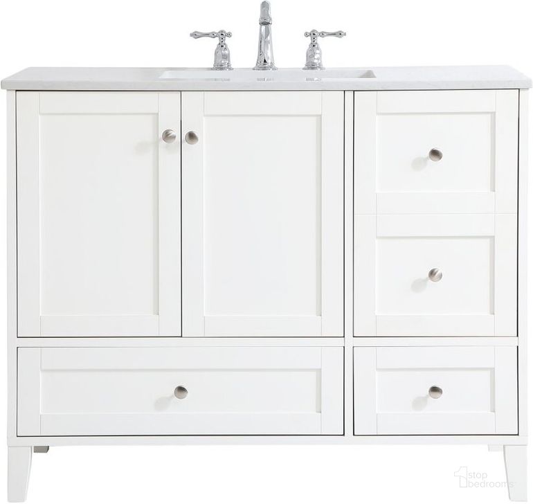 The appearance of Mayflower White Bathroom Vanity Bathroom Furniture 0qd24306498 designed by Windsor Home in the traditional interior design. This white piece of furniture  was selected by 1StopBedrooms from Mayflower Collection to add a touch of cosiness and style into your home. Sku: VF18042WH. Material: MDF. Product Type: Bathroom Vanity. Image1