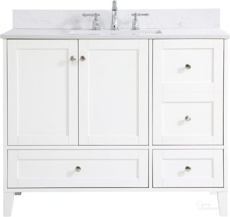 The appearance of Mayflower White Bathroom Vanity Bathroom Furniture 0qd24307723 designed by Windsor Home in the traditional interior design. This white piece of furniture  was selected by 1StopBedrooms from Mayflower Collection to add a touch of cosiness and style into your home. Sku: VF18042WH-BS. Material: MDF. Product Type: Bathroom Vanity. Image1