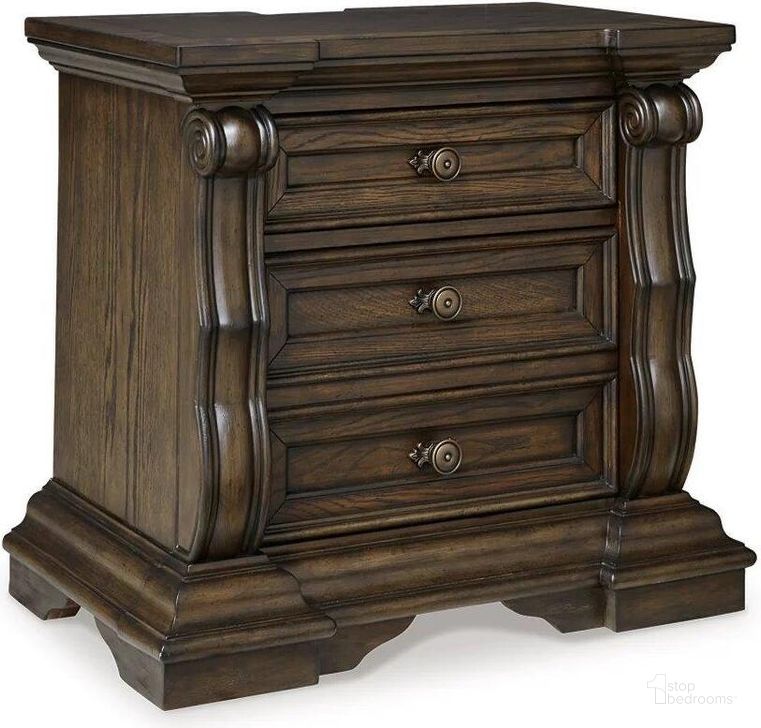 The appearance of Maylee Nightstand In Dark Brown designed by Signature Design by Ashley in the traditional interior design. This dark brown piece of furniture  was selected by 1StopBedrooms from Maylee Collection to add a touch of cosiness and style into your home. Sku: B947-93. Material: Wood. Product Type: Nightstand. Image1