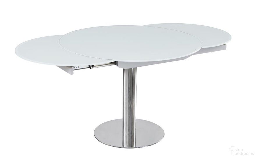 The appearance of Mc Pub Extension Dining Table In White designed by J&M in the modern / contemporary interior design. This white piece of furniture  was selected by 1StopBedrooms from Pub Collection to add a touch of cosiness and style into your home. Sku: 18873. Table Base Style: Pedestal. Material: Glass. Product Type: Dining Table. Table Top Shape: Free Form. Size: 65". Image1