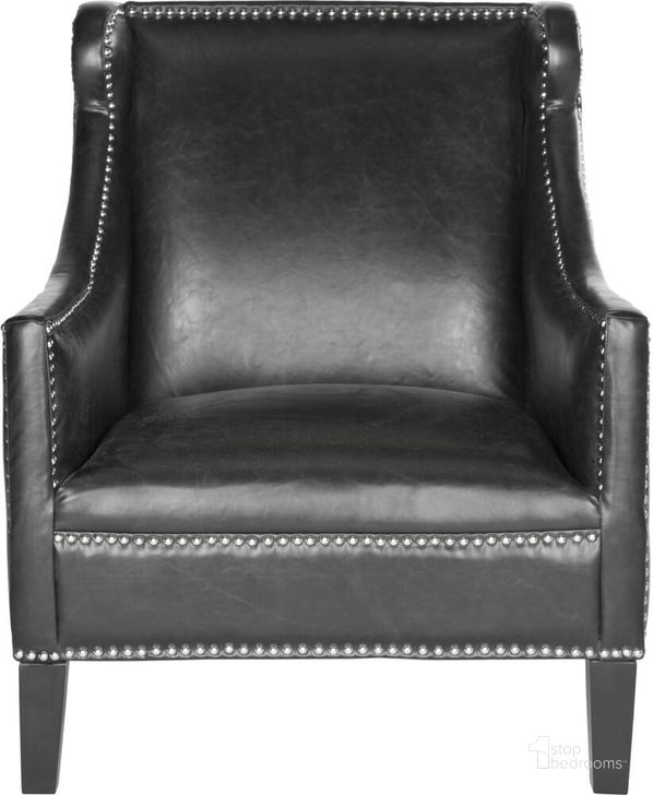 The appearance of Mckinley Antique Black Leather Club Chair with Silver Nailhead Detail designed by Safavieh in the traditional interior design. This antique black piece of furniture  was selected by 1StopBedrooms from Mckinley Collection to add a touch of cosiness and style into your home. Sku: MCR4735A. Product Type: Accent Chair. Material: Stainless Steel. Image1