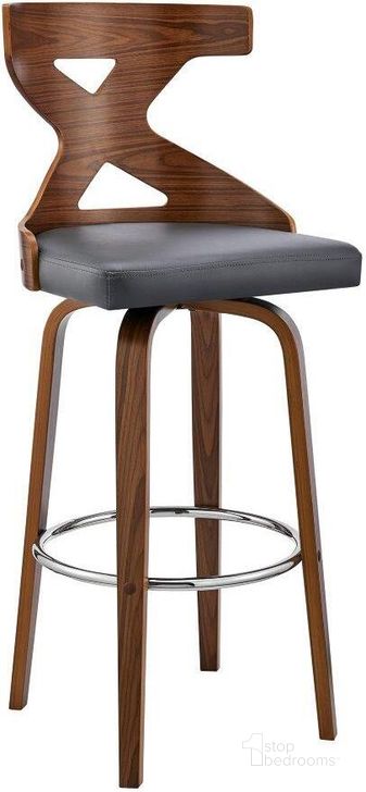 The appearance of Mckinney Grey and Walnut Barstool 0qb24499880 designed by Luxury Loft in the transitional interior design. This gray piece of furniture  was selected by 1StopBedrooms from Mckinney Collection to add a touch of cosiness and style into your home. Sku: LCGGBAWAGR26. Product Type: Barstool. Material: Poplar. Image1