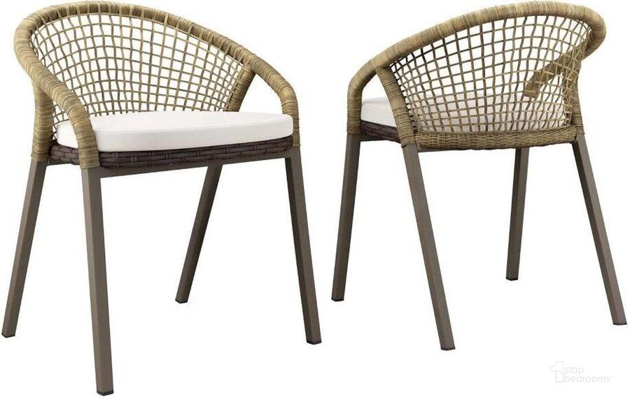 The appearance of Meadow Natural White Outdoor Patio Dining Chairs Set Of 2 designed by Modway in the modern / contemporary interior design. This natural white piece of furniture  was selected by 1StopBedrooms from Meadow Collection to add a touch of cosiness and style into your home. Sku: EEI-4995-NAT-WHI. Product Type: Outdoor Dining Chair. Material: Stainless Steel. Image1