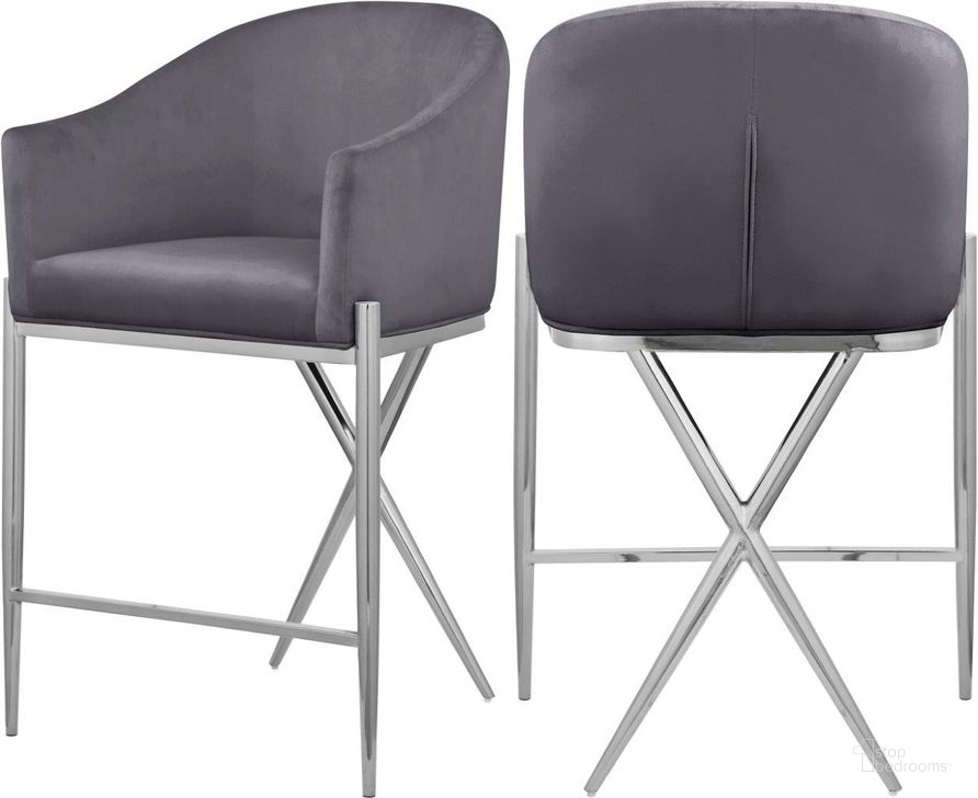 The appearance of Meadway Grey Velvet Barstool 0qb24388827 designed by Furnique in the modern / contemporary interior design. This grey piece of furniture  was selected by 1StopBedrooms from Meadway Collection to add a touch of cosiness and style into your home. Sku: 866Grey-C. Product Type: Barstool. Material: Velvet. Image1