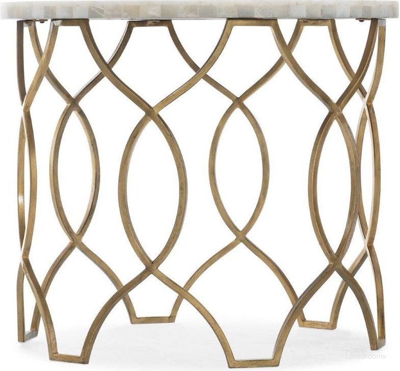 The appearance of Melange Corrina Round Lamp Table designed by Hooker in the transitional interior design. This gold piece of furniture  was selected by 1StopBedrooms from Melange Collection to add a touch of cosiness and style into your home. Sku: 5952-80116-02. Material: Metal. Product Type: Lamp Table. Image1