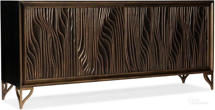 The appearance of Melange Mountgomery Four Door Credenza designed by Hooker in the transitional interior design. This black piece of furniture  was selected by 1StopBedrooms from Melange Collection to add a touch of cosiness and style into your home. Sku: 628-55005-87. Product Type: Credenza. Material: Wood Veneer. Image1