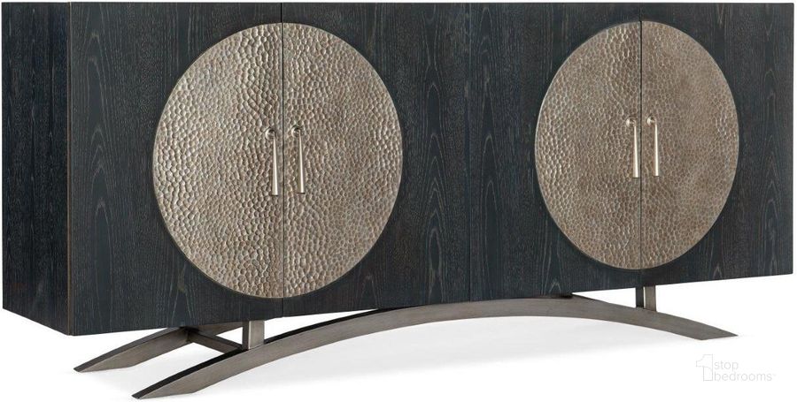 The appearance of Melange Nolita Four Door Entertainment Console designed by Hooker in the transitional interior design. This black piece of furniture  was selected by 1StopBedrooms from Melange Collection to add a touch of cosiness and style into your home. Sku: 628-55034-98. Product Type: Entertainment Console. Material: Wood Veneer. Image1