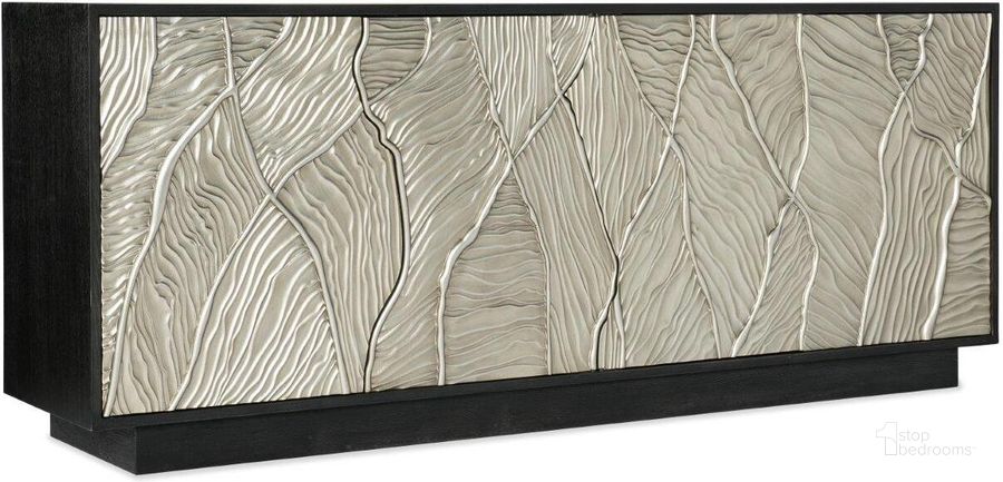 The appearance of Melange Summit Gorge Entertainment Console In Black designed by Hooker in the transitional interior design. This black piece of furniture  was selected by 1StopBedrooms from Melange Collection to add a touch of cosiness and style into your home. Sku: 628-55040-98. Product Type: Entertainment Console. Material: Resin. Image1