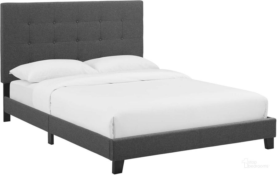 The appearance of Melanie Gray King Tufted Button Upholstered Fabric Platform Bed designed by Modway in the modern / contemporary interior design. This gray piece of furniture  was selected by 1StopBedrooms from Melanie Collection to add a touch of cosiness and style into your home. Sku: MOD-5994-GRY. Bed Type: Platform Bed. Product Type: Platform Bed. Bed Size: King. Material: Rubberwood. Image1