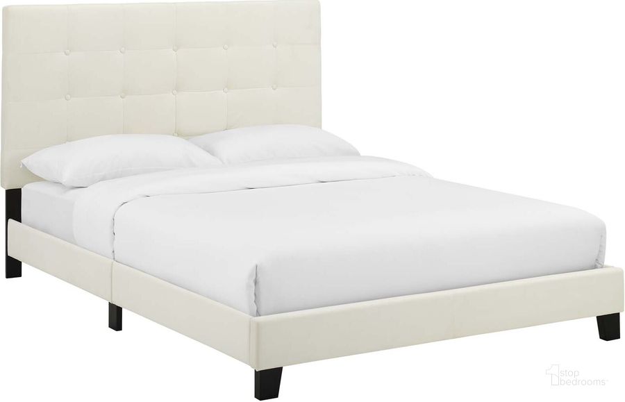 The appearance of Melanie Ivory Full Tufted Button Upholstered Performance Velvet Platform Bed designed by Modway in the modern / contemporary interior design. This ivory piece of furniture  was selected by 1StopBedrooms from Melanie Collection to add a touch of cosiness and style into your home. Sku: MOD-5819-IVO. Bed Type: Platform Bed. Product Type: Platform Bed. Bed Size: Full. Material: Rubberwood. Image1