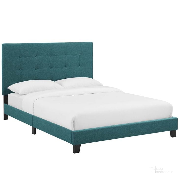 The appearance of Melanie King Tufted Button Upholstered Fabric Platform Bed In Teal designed by Modway in the modern / contemporary interior design. This teal piece of furniture  was selected by 1StopBedrooms from Melanie Collection to add a touch of cosiness and style into your home. Sku: MOD-5994-TEA. Bed Type: Platform Bed. Product Type: Platform Bed. Bed Size: King. Material: MDF. Image1