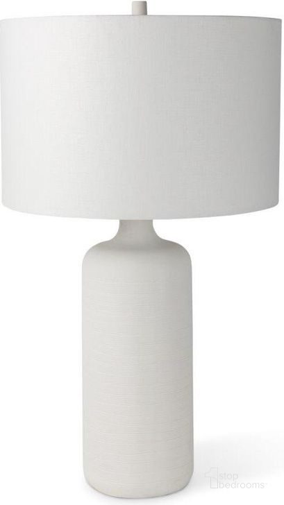 The appearance of Melanie White Shade With White Base Table Lamp designed by Mercana in the modern / contemporary interior design. This white piece of furniture  was selected by 1StopBedrooms from Melanie Collection to add a touch of cosiness and style into your home. Sku: 68340. Material: Ceramic. Product Type: Table Lamp. Image1
