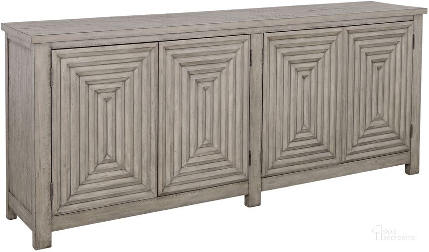 The appearance of Melany Grey Four Door Credenza With Touch Latch Hardware designed by Coast to Coast in the transitional interior design. This grey piece of furniture  was selected by 1StopBedrooms from  to add a touch of cosiness and style into your home. Sku: 90306. Product Type: Credenza. Material: MDF. Image1