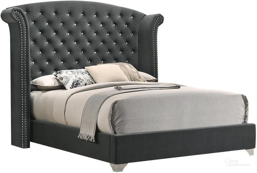 The appearance of Melody Grey King Upholstered Panel Bed designed by Coaster in the modern / contemporary interior design. This gray piece of furniture  was selected by 1StopBedrooms from Melody Collection to add a touch of cosiness and style into your home. Sku: 223381KEB1;223381KEB2;223381KEB3. Bed Type: Panel Bed. Material: Wood. Product Type: Panel Bed. Bed Size: King. Image1