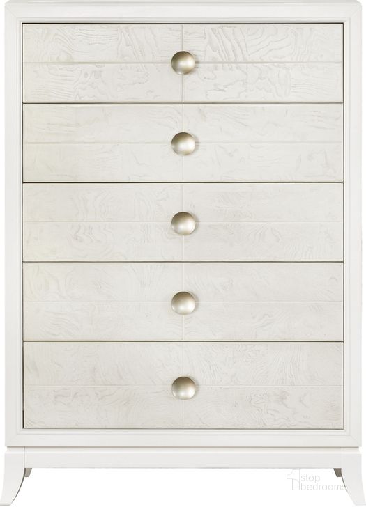The appearance of Melrose 5-Drawer Dresser Chest In White designed by Samuel Lawrence in the modern / contemporary interior design. This white piece of furniture  was selected by 1StopBedrooms from Melrose Collection to add a touch of cosiness and style into your home. Sku: S910-040. Product Type: Chest. Material: Poplar. Image1