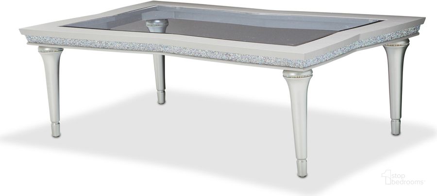 The appearance of Melrose Plaza Dove Cocktail Table designed by AICO in the transitional interior design. This gray piece of furniture  was selected by 1StopBedrooms from Melrose Plaza Collection to add a touch of cosiness and style into your home. Sku: 9019201-118. Product Type: Cocktail Table. Image1