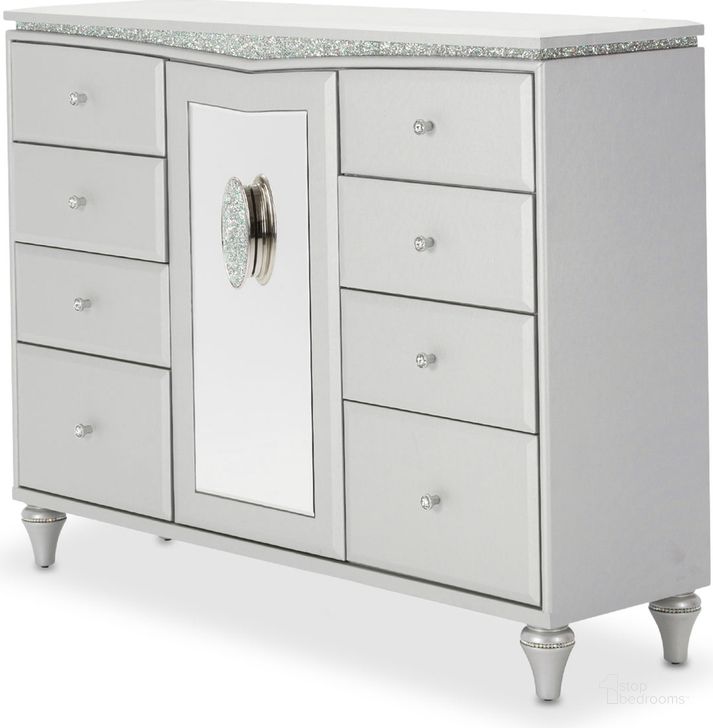 The appearance of Melrose Plaza Dove Dresser designed by AICO in the transitional interior design. This gray piece of furniture  was selected by 1StopBedrooms from Melrose Plaza Collection to add a touch of cosiness and style into your home. Sku: 9019050-118. Product Type: Dresser. Image1