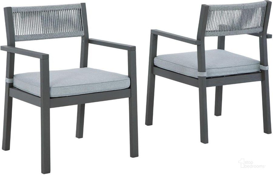 The appearance of Melvern Square Gray and Light Gray Outdoor Chair Set of 2 designed by Isaac Tahari in the transitional interior design. This gray and light gray piece of furniture  was selected by 1StopBedrooms from Melvern Square Collection to add a touch of cosiness and style into your home. Sku: P358-601A. Material: Fabric. Product Type: Outdoor Dining Chair. Image1