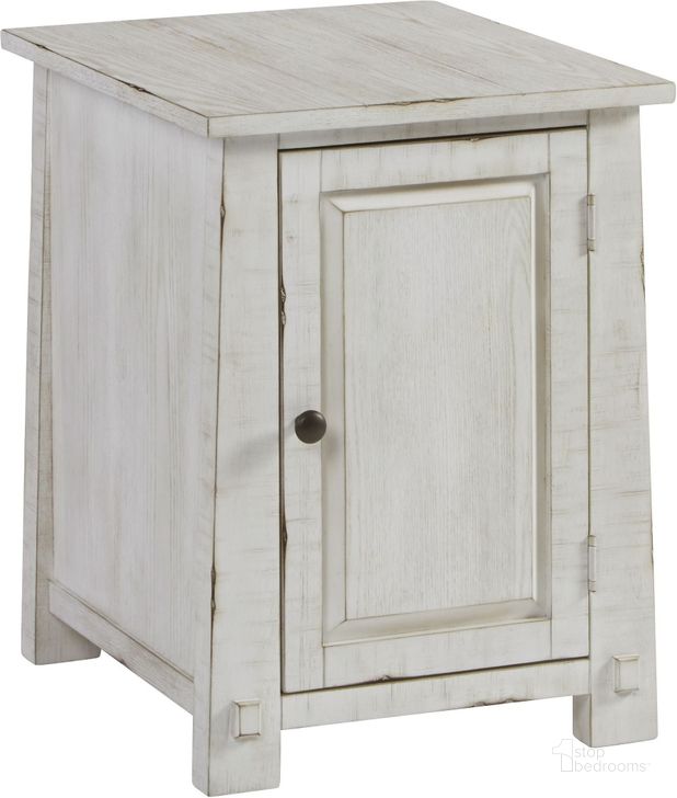 The appearance of Mercantile Milk Chairside Cabinet designed by Progressive Furniture in the transitional interior design. This white piece of furniture  was selected by 1StopBedrooms from Mercantile Collection to add a touch of cosiness and style into your home. Sku: T435-29. Product Type: Accent Cabinet. Material: Rubberwood. Image1