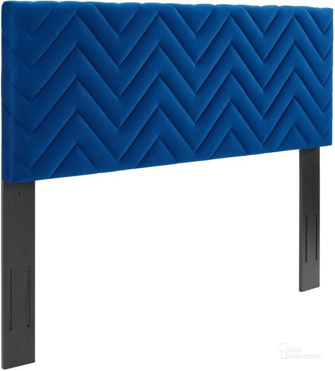 The appearance of Mercy Navy Chevron Tufted Performance Velvet Twin Headboard designed by Modway in the modern / contemporary interior design. This navy piece of furniture  was selected by 1StopBedrooms from Mercy Collection to add a touch of cosiness and style into your home. Sku: MOD-6658-NAV. Product Type: Headboard. Bed Size: Twin. Material: MDF. Image1