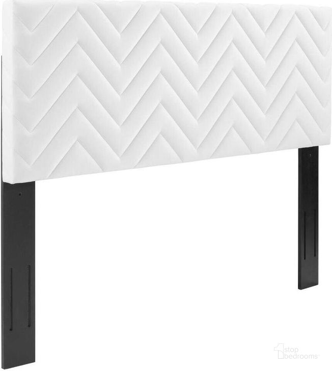 The appearance of Mercy White Chevron Tufted Performance Velvet King/California King Headboard designed by Modway in the modern / contemporary interior design. This white piece of furniture  was selected by 1StopBedrooms from Mercy Collection to add a touch of cosiness and style into your home. Sku: MOD-6660-WHI. Product Type: Headboard. Bed Size: King. Material: Plywood. Image1