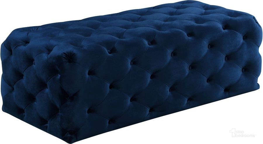 The appearance of Meridian 121Navy Casey Series Contemporary Velvet Ottoman designed by Meridian in the modern / contemporary interior design. This navy velvet piece of furniture  was selected by 1StopBedrooms from Casey Collection to add a touch of cosiness and style into your home. Sku: 121Navy. Product Type: Ottoman. Image1