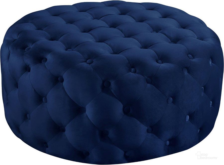 The appearance of Meridian 122Navy Addison Series Contemporary Velvet Ottoman designed by Meridian in the modern / contemporary interior design. This navy velvet piece of furniture  was selected by 1StopBedrooms from Addison Collection to add a touch of cosiness and style into your home. Sku: 122Navy. Product Type: Ottoman. Material: Velvet. Image1