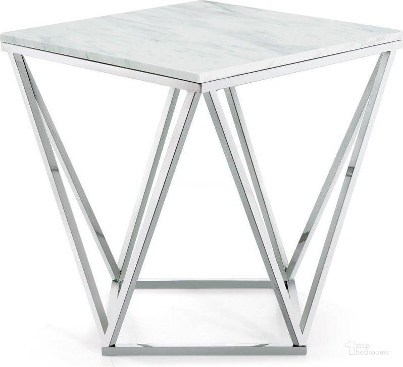 The appearance of Meridian 244E Skyler Series Contemporary Metal Square None Drawers End Table designed by Meridian in the modern / contemporary interior design. This chrome piece of furniture  was selected by 1StopBedrooms from Skyler Collection to add a touch of cosiness and style into your home. Sku: 244 E-1;244 E-2. Material: Metal. Product Type: End Table. Image1
