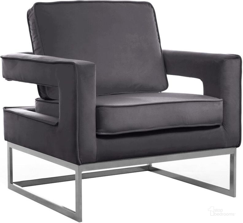 The appearance of Meridian 510Grey Noah Series Armchair Velvet Wood and Metal Frame Accent Chair designed by Meridian in the modern / contemporary interior design. This grey velvet piece of furniture  was selected by 1StopBedrooms from Noah Collection to add a touch of cosiness and style into your home. Sku: 510Grey. Material: Wood. Product Type: Accent Chair. Image1