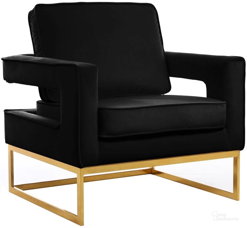 The appearance of Meridian 511BLACK Noah Series Armchair Velvet Wood and Metal Frame Accent Chair designed by Meridian in the modern / contemporary interior design. This black velvet piece of furniture  was selected by 1StopBedrooms from Noah Collection to add a touch of cosiness and style into your home. Sku: 511Black. Material: Wood. Product Type: Accent Chair. Image1