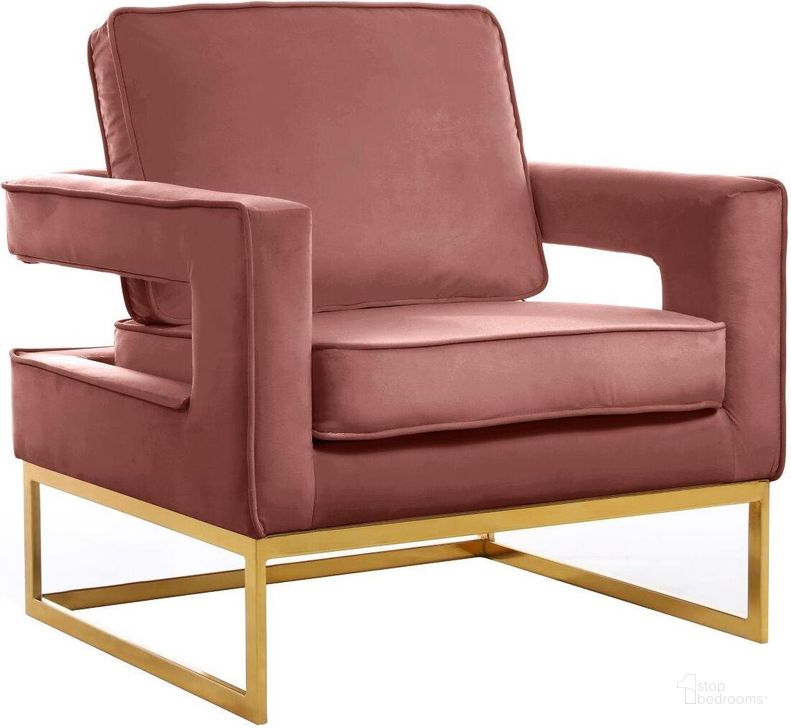 The appearance of Meridian 511PINK Noah Series Armchair Velvet Wood and Metal Frame Accent Chair designed by Meridian in the modern / contemporary interior design. This pink velvet piece of furniture  was selected by 1StopBedrooms from Noah Collection to add a touch of cosiness and style into your home. Sku: 511Pink. Material: Wood. Product Type: Accent Chair. Image1