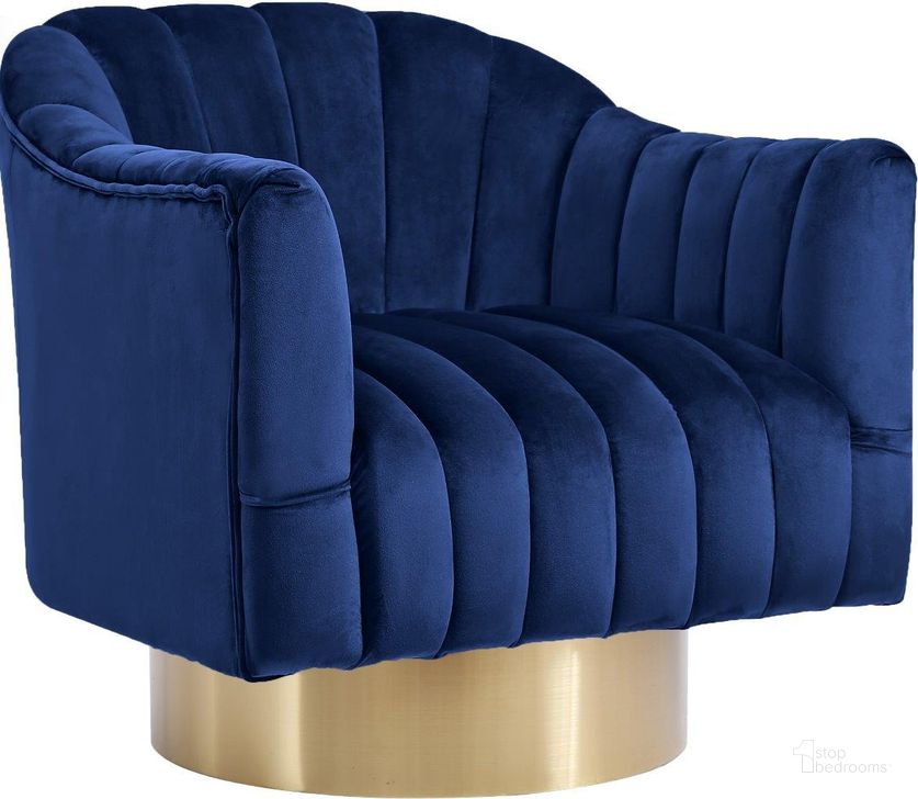 The appearance of Meridian 520Navy Farrah Series Armchair Velvet Accent Chair designed by Meridian in the modern / contemporary interior design. This navy velvet piece of furniture  was selected by 1StopBedrooms from Farrah Collection to add a touch of cosiness and style into your home. Sku: 520Navy. Product Type: Accent Chair. Material: Velvet. Image1