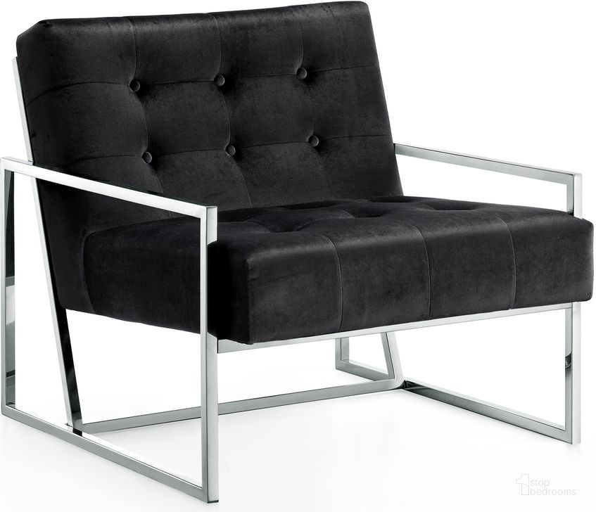 The appearance of Meridian 522Black Alexis Series Armchair Velvet Metal Frame Accent Chair designed by Meridian in the modern / contemporary interior design. This black piece of furniture  was selected by 1StopBedrooms from Alexis Collection to add a touch of cosiness and style into your home. Sku: 522Black. Material: Metal. Product Type: Accent Chair. Image1
