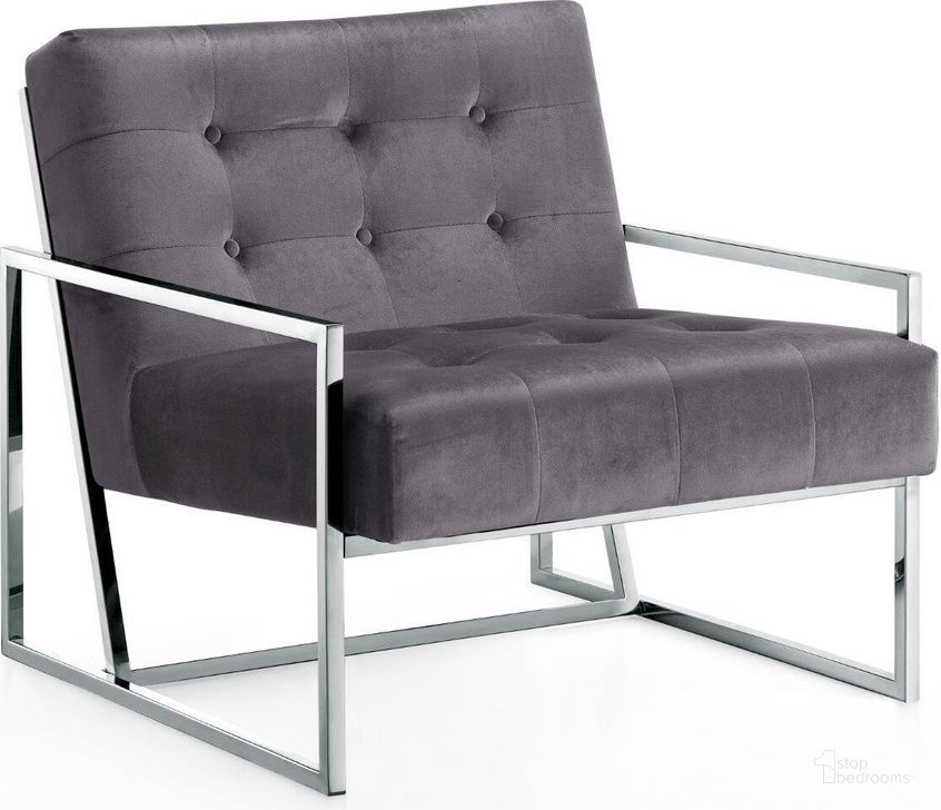 The appearance of Meridian 522Grey Alexis Series Armchair Velvet Metal Frame Accent Chair designed by Meridian in the modern / contemporary interior design. This grey piece of furniture  was selected by 1StopBedrooms from Alexis Collection to add a touch of cosiness and style into your home. Sku: 522Grey. Material: Metal. Product Type: Accent Chair. Image1