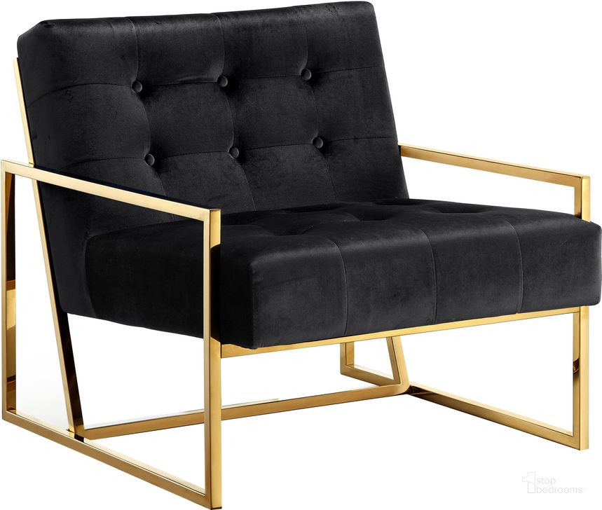 The appearance of Meridian 523Black Pierre Series Armchair Velvet Metal Frame Accent Chair designed by Meridian in the modern / contemporary interior design. This black velvet piece of furniture  was selected by 1StopBedrooms from Pierre Collection to add a touch of cosiness and style into your home. Sku: 523Black. Material: Metal. Product Type: Accent Chair. Image1