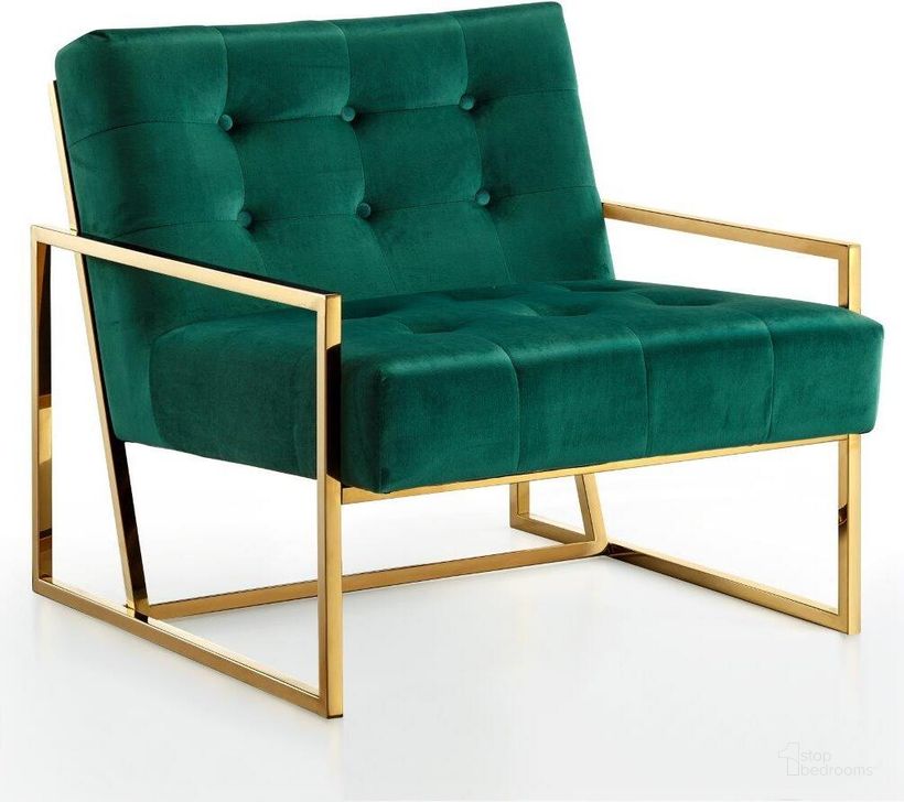The appearance of Meridian 523Green Pierre Series Armchair Velvet Metal Frame Accent Chair designed by Meridian in the modern / contemporary interior design. This green velvet piece of furniture  was selected by 1StopBedrooms from Pierre Collection to add a touch of cosiness and style into your home. Sku: 523Green. Material: Metal. Product Type: Accent Chair. Image1